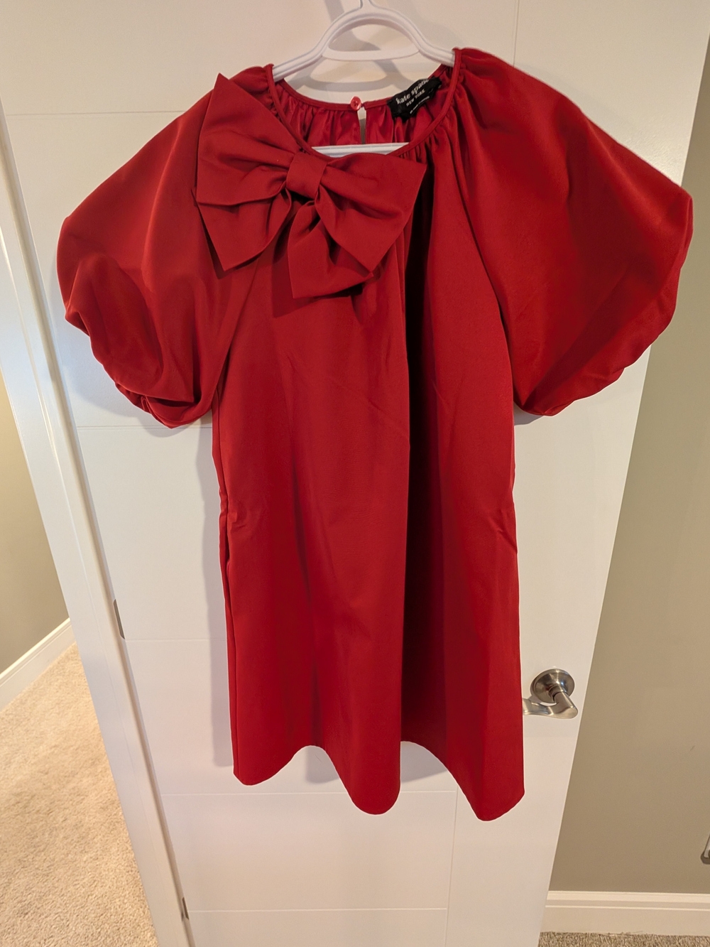 Kate Spade Crimson Puff-Sleeve Bow Dress